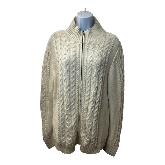 LL‎ Bean Cream Cabe Knit Sweather Mens S Full Zip Up Heritage Old Money Preppy - Picture 1 of 13